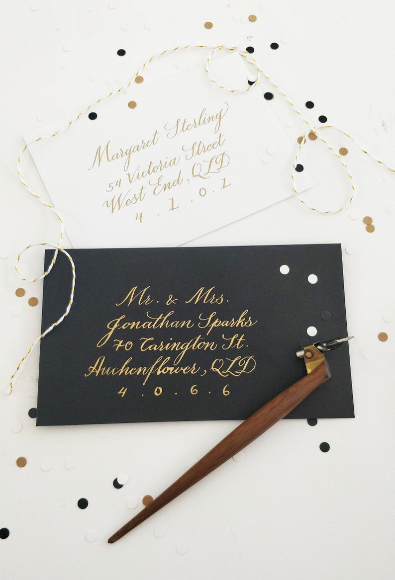 Custom calligraphy envelope addressing in GOLD INK Copperplate calligraphy or Kaitlin style Copperplate Style