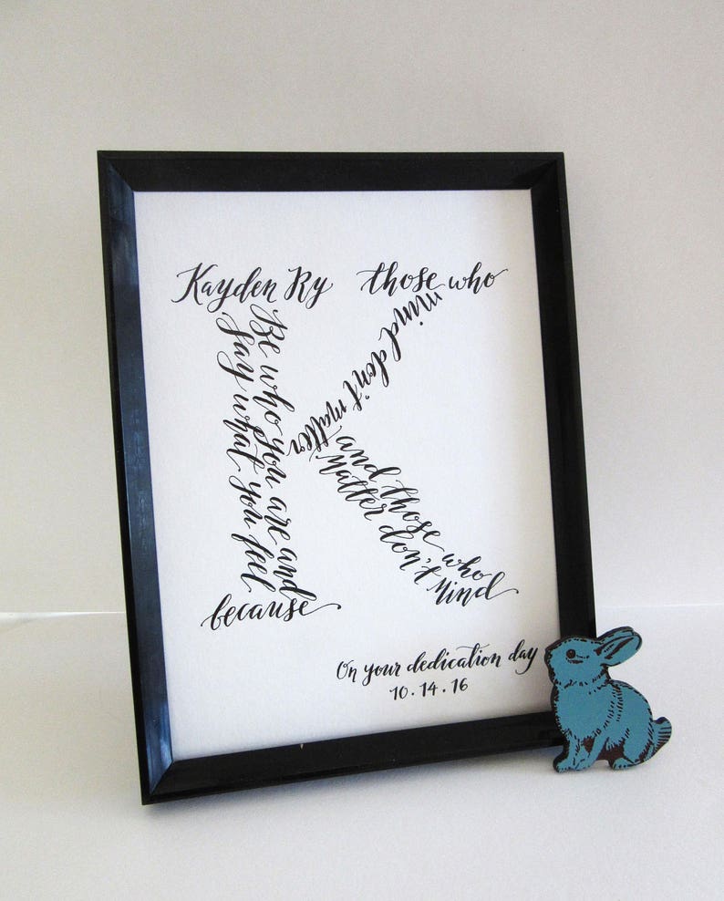 Custom Handcalligraphy Letter Artwork Baptism, Christening Gift, Baby