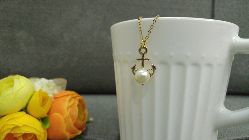 Nautical Jewelry Anchor Necklace Gold Anchor Charm Anchor Jewelry Beach Wedding Gift Dainty Necklace Anchor Necklace Pearl Necklace