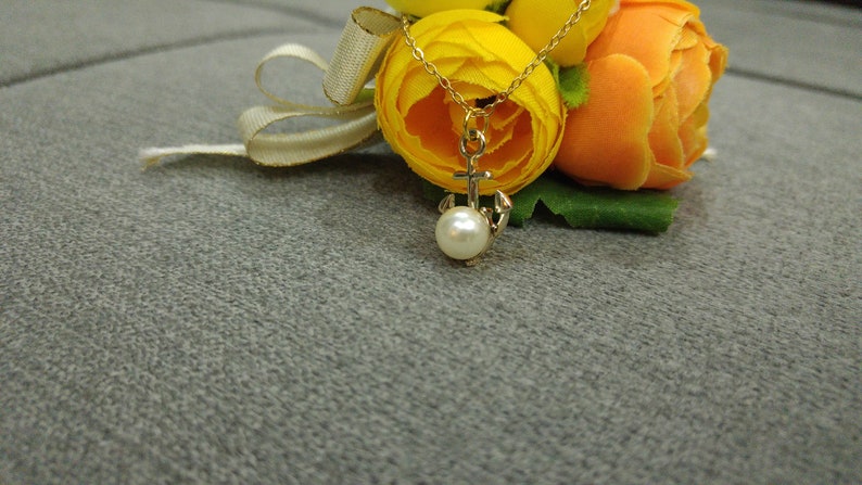 Nautical Jewelry Anchor Necklace Gold Anchor Charm Anchor Jewelry Beach Wedding Gift Dainty Necklace Anchor Necklace Pearl Necklace