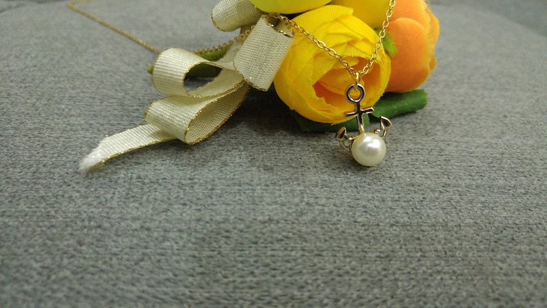 Nautical Jewelry Anchor Necklace Gold Anchor Charm Anchor Jewelry Beach Wedding Gift Dainty Necklace Anchor Necklace Pearl Necklace