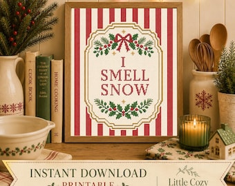 I Smell Snow Christmas Cross Stitch Styled Art Printable | Gilmore Girls Inspired Wall Art