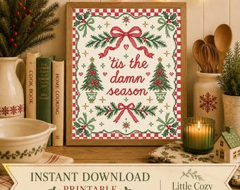 Funny Christmas Cross Stitch Print | Pastel Holiday Wall Art (8x10 Digital Download)