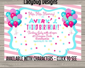 Roze, blauwe & gele Thema Uitnodiging