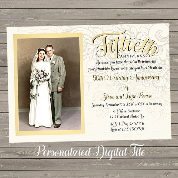 Any Year Wedding Anniversary Invite - Gold for 50th, Size 5 by 7 Inches  Digital File Personalized Printable - Etsy