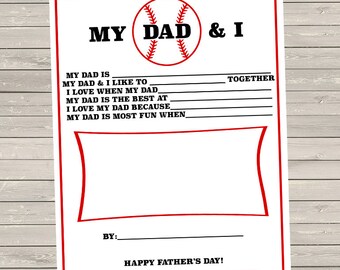 Honkbal vaders dag Kinder invullen & kleuren kaart Instant Download
