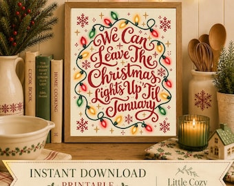 Vintage Cross Stitch Christmas Print | Cozy Holiday Lights, Snowflakes (8x10 Digital Download)