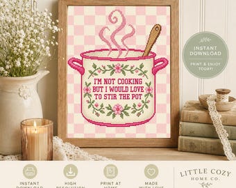 Funny Kitchen Wall Art | Stir the Pot Cross-Stitch Print (Digital Download)
