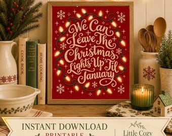 Vintage Cross Stitch Christmas Print | Cozy Holiday Lights, Snowflakes (8x10 Digital Download)