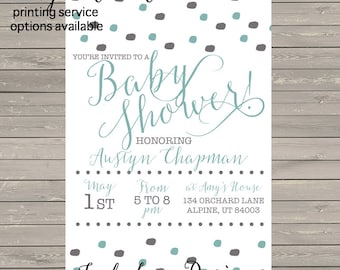 Mięta & szary Baby Shower zaprosić