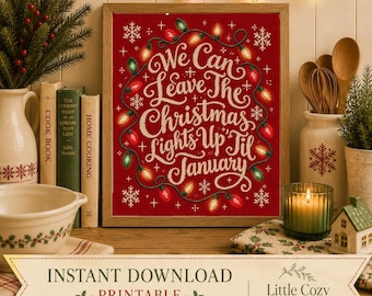 Vintage Cross Stitch Christmas Print | Cozy Holiday Lights, Snowflakes (8x10 Digital Download)