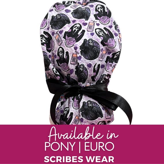Purple Hearts Scream Halloween Scrub cap| Scary movies Surgical caps | Hybrid | Euro scrub cap