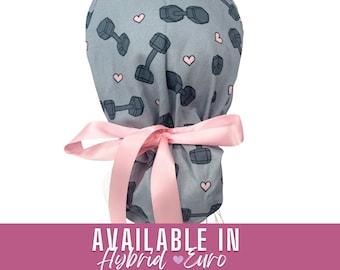 Hearts and Dumbells  | Valentine in Hybrid | Euro Scrub cap | Crna | Surgeon | RN | RT  scrub cap