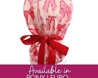 Bows in Pink  Surgical caps | Pony | Euro scrub cap