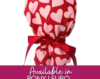 Pink Hearts  | Valentine in Pony | Euro Scrub cap | Crna | Surgeon | RN | RT  scrub cap