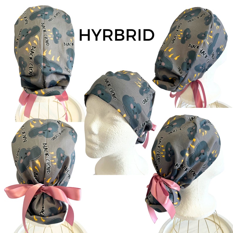 NEW Black Cloud Scrub cap Surgical cap Hybrid Euro Surgical scrub cap image 3