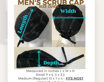 Size Guide ONLY for Men's style scrub cap!  NOT for SALE!
