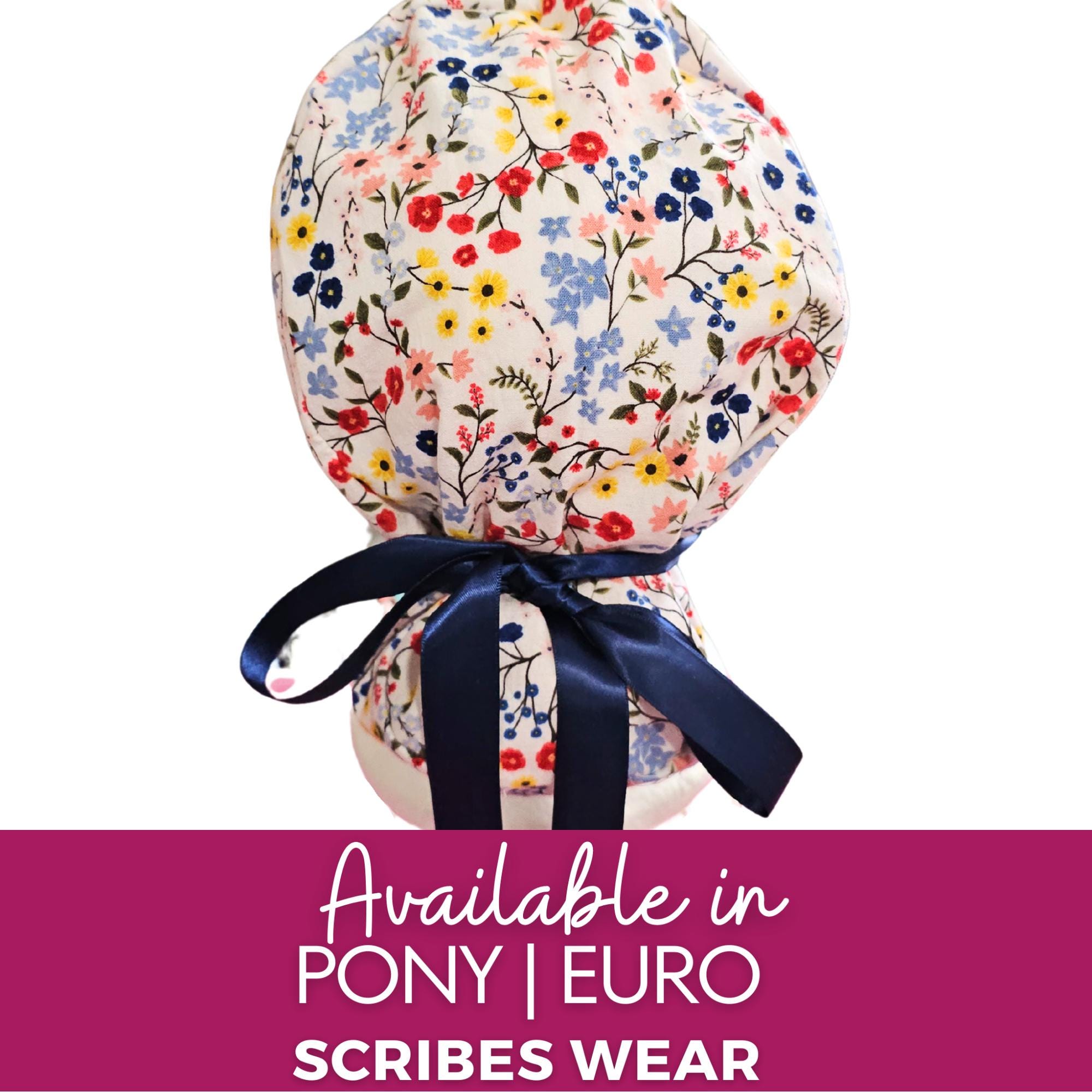 Bloomin' Spring Flowers Pony Scrub cap | Euro Scrub cap | Crna | Surgeon | RN | RT  scrub cap