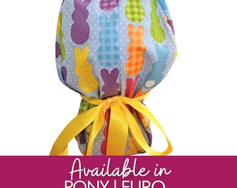 Peeps Easter Bunny Pony Scrub cap | Euro Scrub cap | Crna | Surgeon | RN | RT  scrub cap