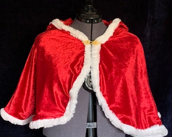 Le Belle Inspired Red Velvet Christmas Winter Wedding Capelet With Hood and Fur Trim