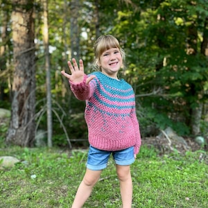 PDF Crochet Pattern The Sugarloaf Pullover Crochet Sweater for Kids with Thumbholes