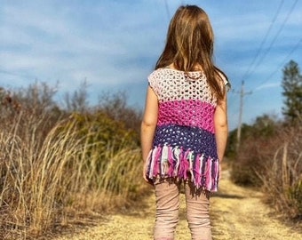 Kids Patriot Vest Crochet Pattern PDF Boho Beaded Vest for Girls Kids Outfit Accessory