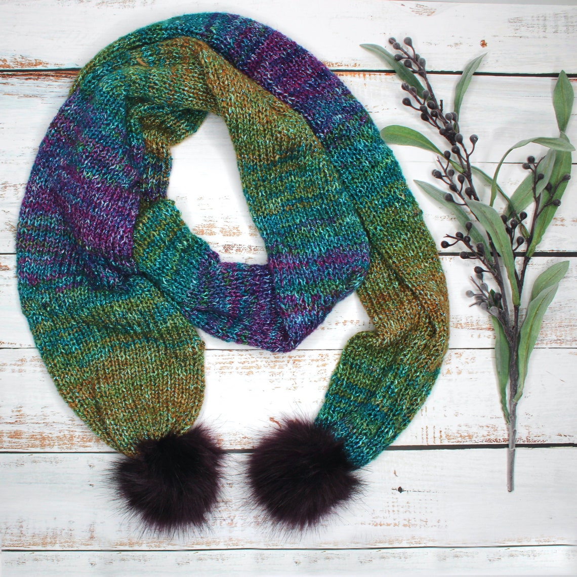 Knit Tube Scarf with Poms Etsy