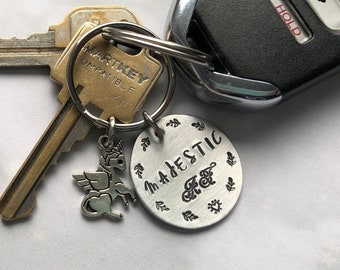 Hand Stamped Keychain "Majestic AF" with a Unicorn Charm - Magical Keychain - Unicorns - Birthday Gift for Her - Unicorn Keychain