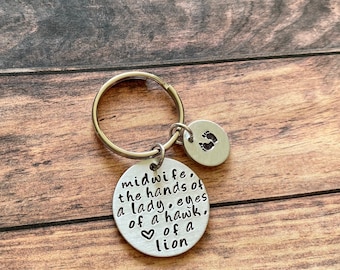 Hand Stamped Keychain for a Midwife / Doula Keychain - Appreciation Gift - New Baby - New Parents - Special Gift for Midwife - Birth Gift