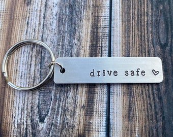 Hand Stamped Keychain " drive safe <3" - Couple Gift - His / Her Keychain - Cute keychain - New Driver - Trucker Keychain - Be Safe Keychain