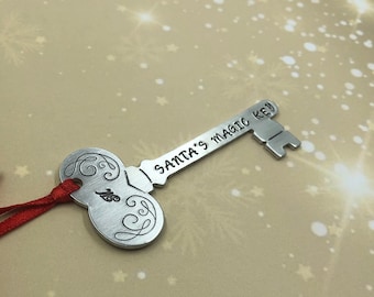 Hand Stamped Christmas Ornament - Santa's Magic Key - Christmas Ornament for the Kids - Family Monogram - Family Ornament - Personalized Key