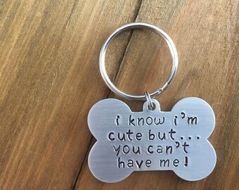 Double Sided Dog ID Tag : "i know i'm cute but... you can't have me"