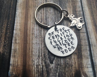 Hand Stamped Keychain "Be the Shiniest Fucking Unicorn in the Room"  - Adult Humour - PG14 Keychain - That's Inappropriate - Be Bold