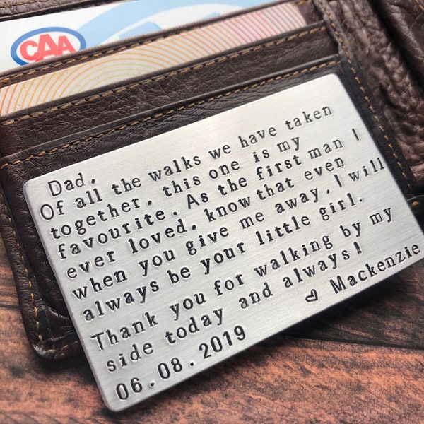 Hand Stamped Wallet Card - Gift for Father of the Bride - Wedding Gift from Daughter - Favourite Walk - Wedding Gift for Dad - Daddy's Girl