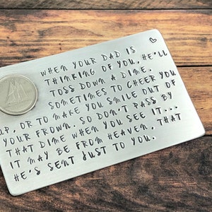 Carte portefeuille estampillée à la main - Dimes from Heaven - Se souvenir d'un être cher - Souvenir - Carte commémorative - En souvenir d'un être cher - Deuil