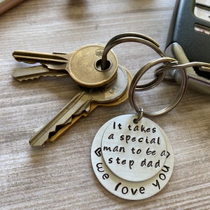 Hand Stamped Keychain "it takes a special man to be a stepdad" - Gift for Step Dad - Blended Families - Christmas Gift for Stepfather
