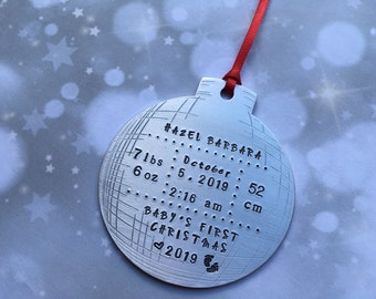 Hand Stamped Christmas Ornament - Baby's First Christmas Ornament - Christmas Keepsake - Birth Stats - Newborn Gift - Birth Announcement