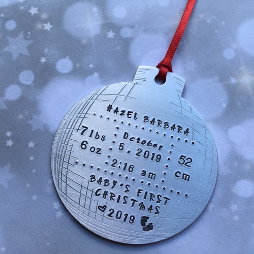 Hand Stamped Christmas Ornament - Baby's First Christmas Ornament - Christmas Keepsake - Birth Stats - Newborn Gift - Birth Announcement