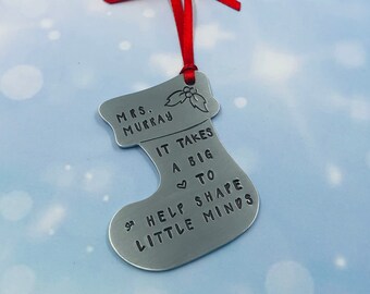 Hand Stamped Christmas Ornament - Big Heart - Shape Little Minds - Teacher Gift - Gift from Student - Christmas Gift for Teacher - Christmas