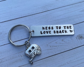 Hand Stamped Keychain "Keys to the Love Shack" - Couple Keychain - Couple Christmas Gift - Vacation Home - Adult Humour - The Great Outdoors