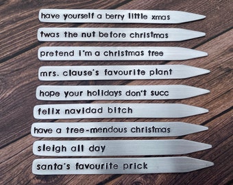 Garden and Plant Markers for Christmas - Funny Christmas Label - Christmas Plant Puns - Plant Gift for Mom or Grandma - Stocking Stuffer