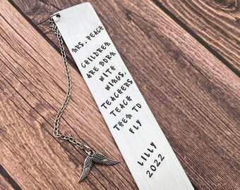 Bookmark Hand Stamped - Children are born with wings, Teachers teach them to fly - Teacher Gift - Gift from Student - End of School Year