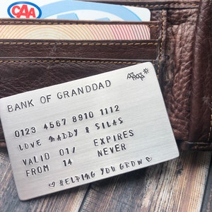 Carte portefeuille estampillée à la main - Cadeau grand-père - Insert de portefeuille personnalisé - Cadeau souvenir - Cadeau pour grand-père - Banque de grand-père - Fête des pères