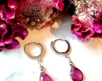 Ruby hoop earrings, Huggie earrings, Ruby jewellery, mother Day gift, wife gift, birthday gift, July birthstone, mum gift
