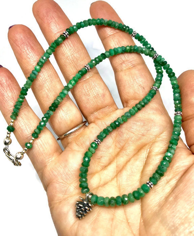 Emerald Necklace Gemstone jewellery birthday gift, Emerald Jewellery wife gift May birthstone Statement Necklace Sterling Silver