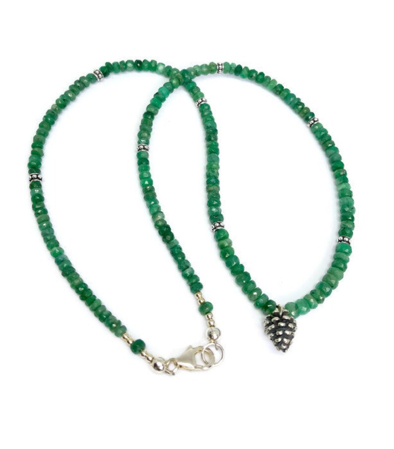 Emerald Necklace Gemstone jewellery birthday gift, Emerald Jewellery wife gift May birthstone Statement Necklace Sterling Silver