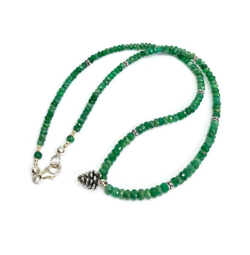 Emerald Necklace Gemstone jewellery birthday gift, Emerald Jewellery wife gift May birthstone Statement Necklace Sterling Silver
