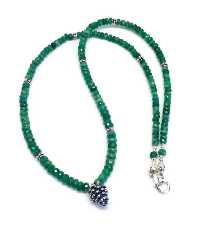 Emerald Necklace Gemstone jewellery birthday gift, Emerald Jewellery wife gift May birthstone Statement Necklace Sterling Silver