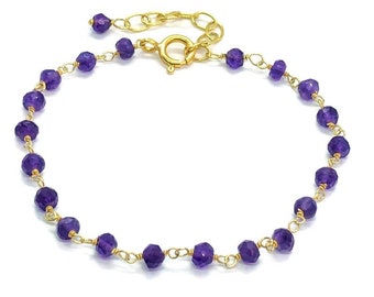 Amethyst bracelet, February birthstone, birthday gift, rosary chain, sterling silver, gold plating, Amethyst jewellery, gemstone jewellery