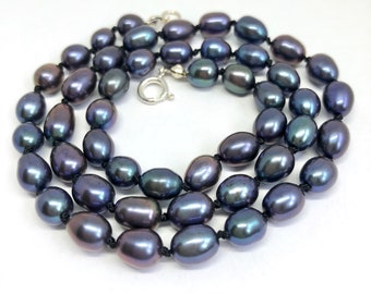 Peacock Pearl, knotted necklace, June birthstone, gift for her, Pearl jewellery, bridal jewellery, wife gift, mum gift, gf gift